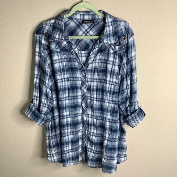a.n.a. A NEW APPROACH LS/ROLL TAB BLU/WHT SHIRT 3X - Picture 1 of 8
